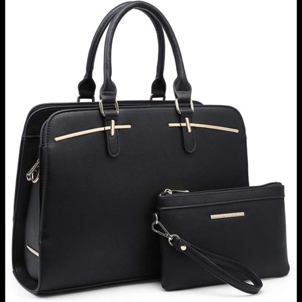2 Pcs Vegan Leather Women Handbag Wallet Tote Bag Shoulder Bag w/ 3 Compartments